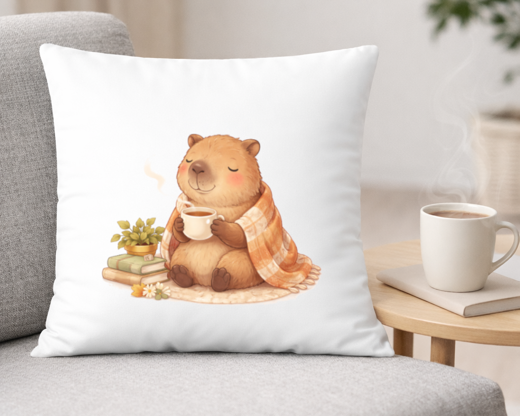 cojin capibara cafe relajante boho decoracion hogar acogedor