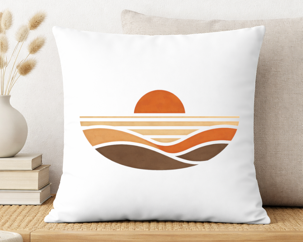 cojin decorativo atardecer abstracto tonos tierra estilo boho minimalista natural