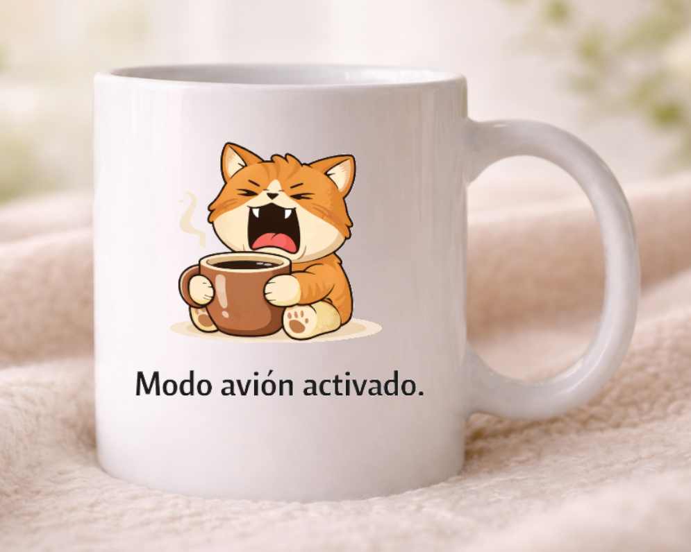 taza gato modo avion activado divertida
