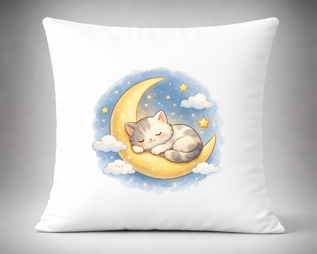 cojin infantil gato durmiendo en la luna con estrellas decoracion bebe