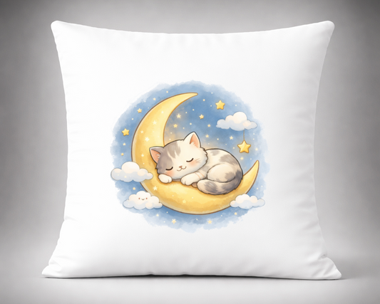cojin infantil gato durmiendo en la luna con estrellas decoracion bebe