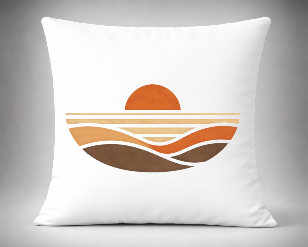 cojin decorativo atardecer abstracto tonos tierra estilo boho minimalista natural