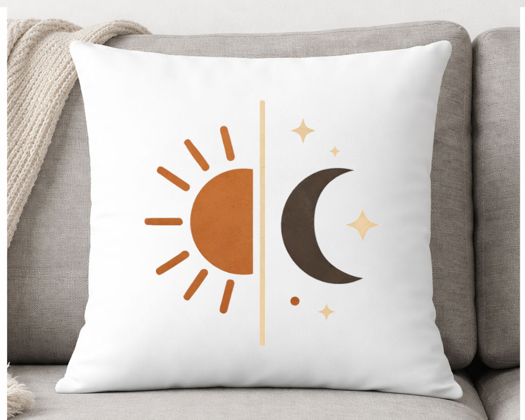 cojin sol y luna decoracion boho minimalista tonos tierra