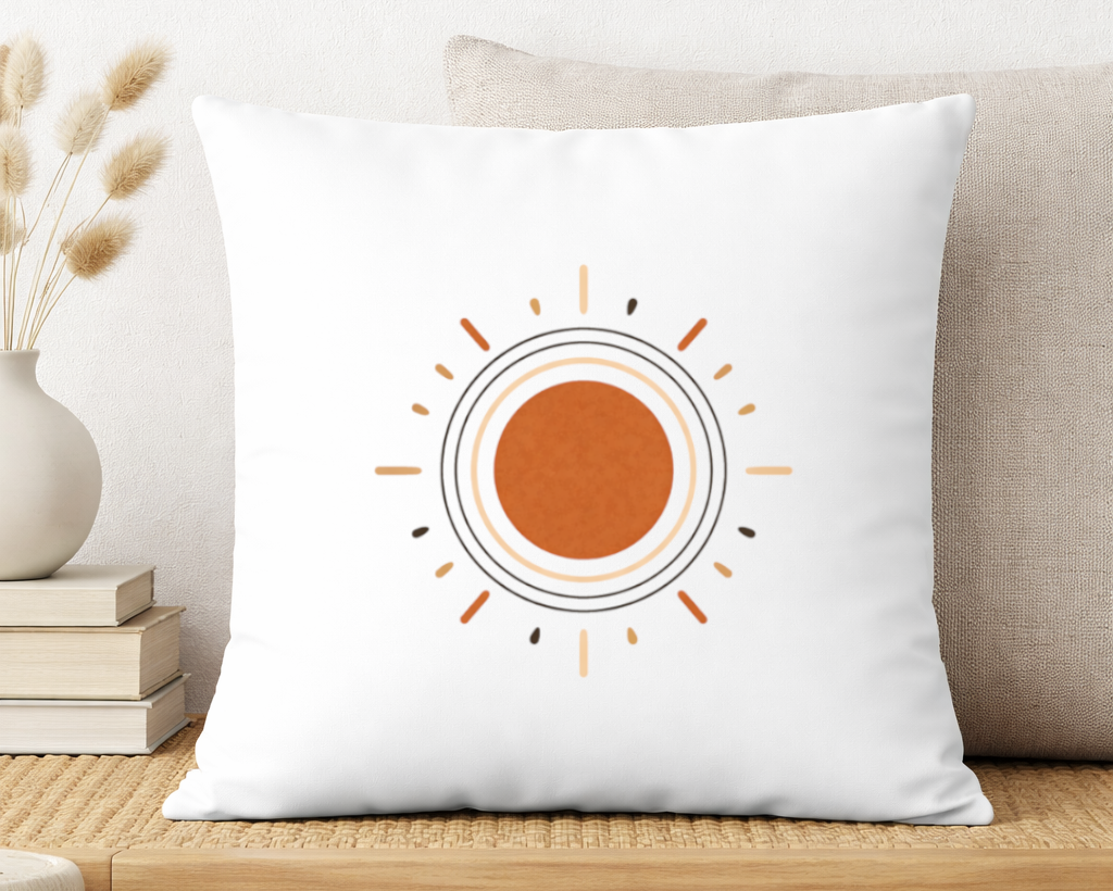 cojin decorativo sol estilo boho minimalista tonos tierra diseño dia