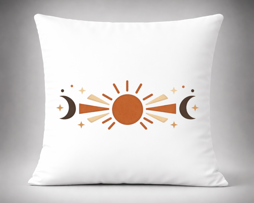 cojin decorativo sol y luna dia y noche estilo boho minimalista tonos tierra