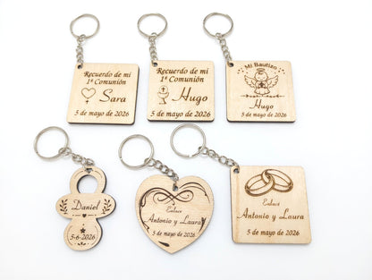 Lote de llaveros de madera personalizados grabados con láser para invitados de boda