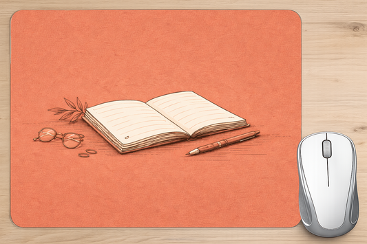 alfombrilla ratón cuaderno gafas bolígrafo diseño creativo escritorio estudio
