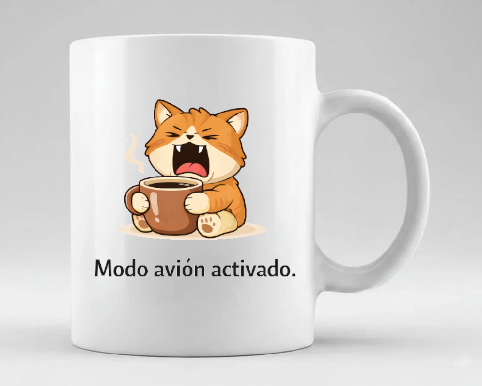 taza gato modo avion activado divertida