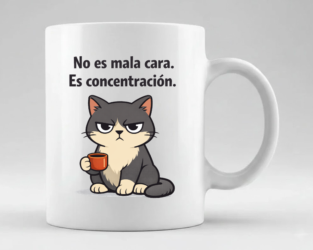 taza divertida gato serio con cafe frase no es mala cara es concentracion