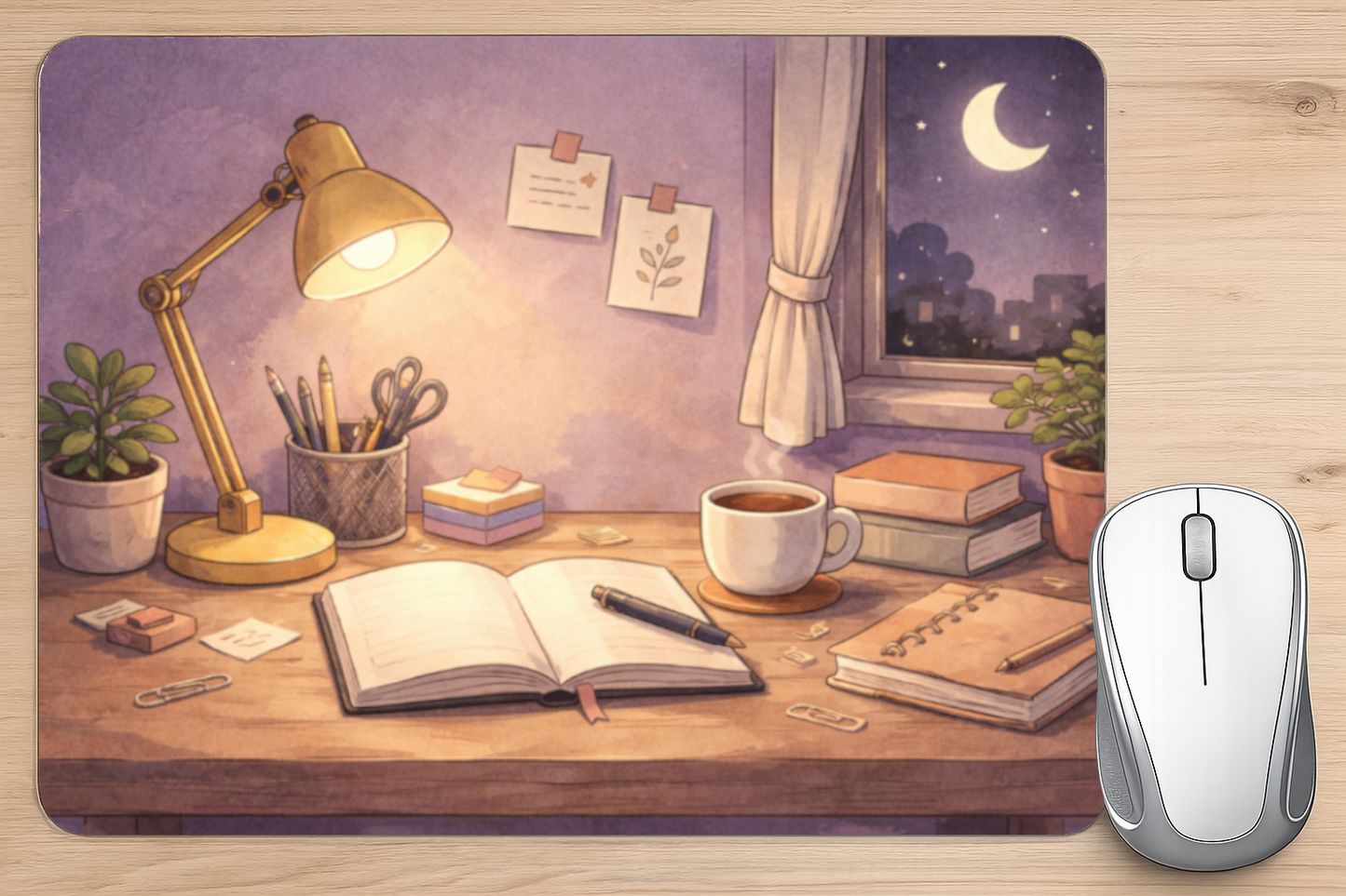 alfombrilla ratón escritorio estudio noche lámpara diseño artístico acogedor