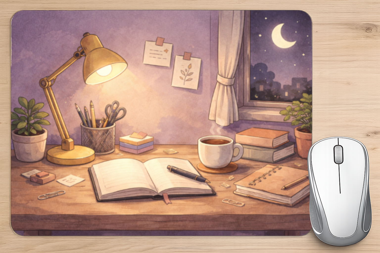 alfombrilla ratón escritorio estudio noche lámpara diseño artístico acogedor